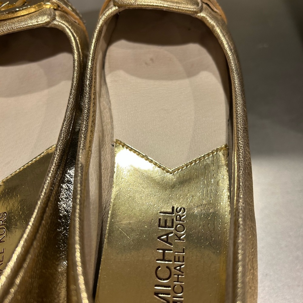 Michael Kors Metallic Gold Leather Logo Ballet Flats - Picture 5 of 7